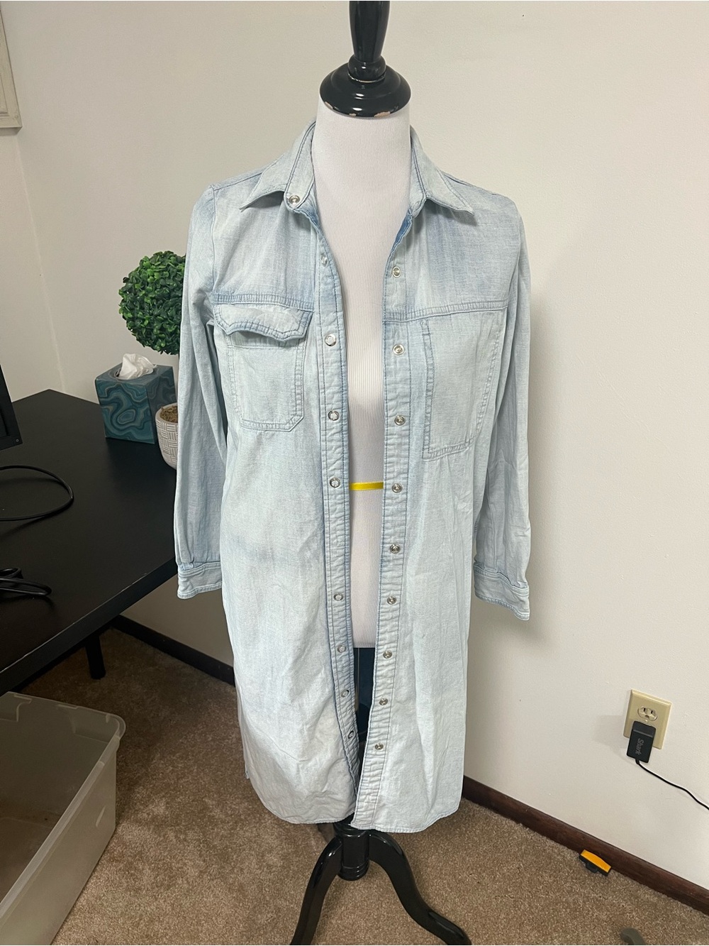 AG Adriano Goldschmied Light Blue Longline Denim Shirt Jacket